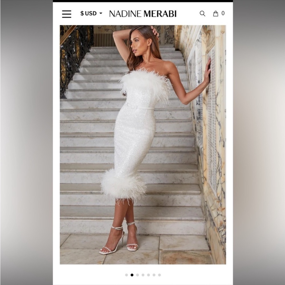 Nadine Merabi Katie White Sequin Fur Dress